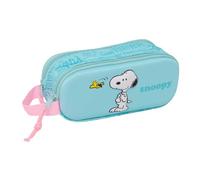 Safta - 3D Snoopy Double School Pencil Case, Children's School Pencil Case with Two Separate Compartments and Zippers, Side Hand Handle, Measures 21 x 6 x 8 cm, School Pencil Case 2 Compartments