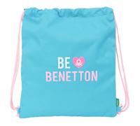 Safta BENETTON Unique - Large Flat Bag Backpack, Ideal for Children of Different Ages, Comfortable and Versatile, Quality and Resistance, 35 x 40 cm, Turquoise Blue/Light Pink, M, Casual