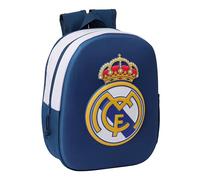 Safta Real Madrid 3D School Backpack, with 3D Design, Adaptable to Cart, Ideal for Children of Different Ages, Comfortable and Versatile, Quality and Resistance, 27 x 10 x 33 cm, Black/White, M