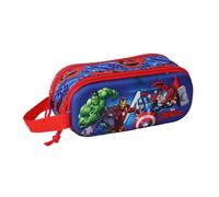 Safta - Avengers 3D Double School Pencil Case, Children's School Pencil Case with Two Separate Compartments and Zippers, Side Hand Handle, Measures 21 x 6 x 8 cm, School Pencil Case 2 Compartments