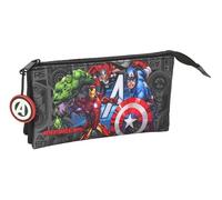 Safta AVENGERS VENDETTA - Triple Pencil Case, Children's Pencil Case, Ideal for School Age Children, Comfortable and Versatile, Quality and Resistance, 22 x 3 x 12 cm, Black/White, M, Casual