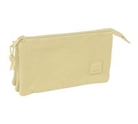 SAFTA Basic Beige - Triple Pencil Case, Children's Pencil Case, Ideal for School Age Children, Comfortable and Versatile, Quality and Resistance, 22 x 3 x 12 cm