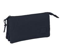 SAFTA Basic Dark Blue - Triple Pencil Case, Children's Pencil Case, Ideal for School Age Children, Comfortable and Versatile, Quality and Resistance, 22 x 3 x 12 cm