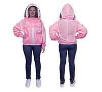 SAFTA Bee Pro 3 Layer Ventilated Beekeeping Jacket, Beekeeper Jacket For Professional Beekeepers, with Fencing Beekeeping Veil, Comfortable, Stingproof Jacket. (Pink, Small)