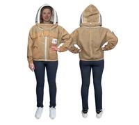 SAFTA Bee Pro 3 Layer Ventilated Beekeeping Jacket, Beekeeper Jacket For Professional Beekeepers, with Fencing Beekeeping Veil, Comfortable, Stingproof Jacket. (Brown, Small)