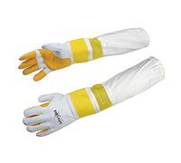 SAFTA Beekeeping Gloves Cowhide Leather Palm with Ventilated Mesh Gauntlet, Long Sleeve Denim Cuff, Reinforced Thumb, Protective Apiary Gloves for Beekeepers SZIES (XS to 3XL) (Small)