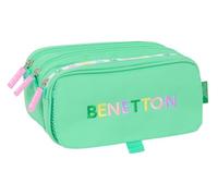 Safta BENETTON MINT - Triple Big Pencil Case, Children's Pencil Case, Child, Ideal for School Age Children, Comfortable and Versatile, Quality and Resistance, 21.5 x 8 x 10 cm, Pastel Mint Green, M,