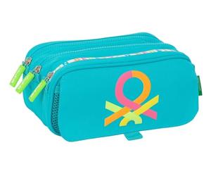 Safta Benetton Summer - Triple Big Pencil Case, Children's Pencil Case, Ideal for School Age Children, Comfortable and Versatile, Quality and Resistance, 21.5 x 8 x 10 cm, Blue, M, Casual