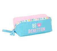 Safta BENETTON Unique - Large Square Pencil Case, Children's Pencil Case, Ideal for School Age Children, Comfortable and Versatile, Quality and Resistance, 22 x 10 x 10 cm, Turquoise Blue/Light Pink,