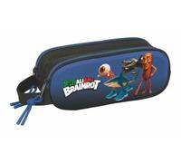 Safta - Brainrot 3D Double School Pencil Case, Children's Pencil Case with Two Separate Compartments, Sturdy Zippers, Side Hand Handle, Blue Design with Characters, Measures 21 x 6 x 8 cm