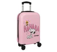 Safta - Cabin Suitcase 20″ Snoopy, Rigid ABS + Pink PC, 4 Double Wheels 360° Rotating, Security Lock, Extendable Handle 100 cm, Measures 34.5 x 20 x 55 cm