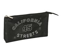 Safta California - Triple Pencil Case, Children's Pencil Case, Ideal for School Ages, Comfortable and Versatile, Quality and Resistance, 22 x 3 x 12 cm, Black, Black/White, Estándar, Casual