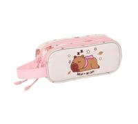 Safta - Capibara Double School Pencil Case, Children's School Pencil Case with 2 Separate Compartments and Zippers, Side Hand Handle, Measures 21 x 6 x 8 cm, School Pencil Case 2 Compartments