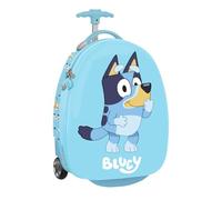Safta - Children's Suitcase 16″ Bluey, Children's Suitcase with 2 Wheels and Telescopic Handle, Lined Interior with Mesh Pocket with Zip, Elastic Straps Luggage Holder, ABS+PC, Measures 11x23x43cm