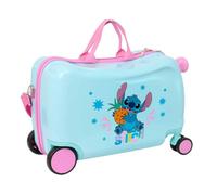 Safta - Children's suitcase with wheels Disney Stitch Bright, ABS+PC resistant, 4 double wheels 360°, lined interior with divider and zip pocket, shoulder strap and footrest, measures 44 x 21 x 27 cm