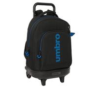 Safta Umbro Jet Black - Large Backpack with Wheels, Compact, Removable, Ideal for Children of Different Ages, Comfortable and Versatile, Quality and Resistance, 33 x 22 x 45 cm, Black/White, M, Casual