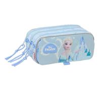 Safta - Disney Frozen Big Triple School Pencil Case, Children's Pencil Case with 3 Compartments and Zippers, Front Pocket, Back Strap Adaptable to Backpack Carrier, Blue, Measures 21.5 x 8 x 10 cm