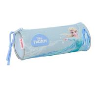 Safta - Disney Frozen Round School Pencil Case, Children's School Pencil Case with Zip and Easy Opening Pull, Blue Design with Snowflakes and Elsa, Measures 20 x 7 x 7 cm, School Pencil Case