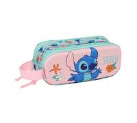 Safta - Double 3D Disney Stitch School Pencil Case, Children's School Pencil Case with Two Separate Compartments, Double Zip, Side Handle, Measures 21 x 6 x 8 cm, School Pencil Case 2 Compartments