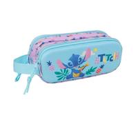 Safta - Double 3D Stitch School Pencil Case, Children's School Pencil Case with Two Separate Compartments and Zippers, Side Hand Handle, Measures 21 x 6 x 8 cm, School Pencil Case 2 Compartments