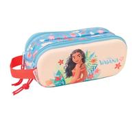 Safta - Double 3D Vaiana School Pencil Case, Children's School Pencil Case with Two Separate Compartments and Zippers, Side Hand Handle, Measures 21 x 6 x 8 cm, School Pencil Case 2 Compartments