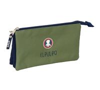 Safta EL OCTOPO - Triple Pencil Case, Children's Pencil Case, Ideal for Children of School Age, Comfortable and Versatile, Quality and Resistance, 22 x 3 x 12 cm, Khaki Green/Navy Blue, M, Casual
