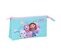 GABBY'S DOLLHOUSE Triple Pencil Case, Children's Pencil Case, Ideal for School-Age Children, Comfortable and Versatile, Quality and Strength, 22 x 3 x 12 cm