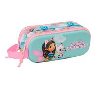 safta GABBY'S Dollhouse 3D Double Pencil Case for Children, Ideal for School Children, Comfortable and Versatile, Quality and Durability, 21 x 6 x 8 cm, Sky Blue/Pink, Light Blue/Pink, Estándar,