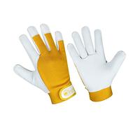 SAFTA Gardening Gloves for Men & Women, Leather palm with Breathable Spandex back, Thorn proof Gardening Glove, Multipurpose Gloves for Mechanics, Ware House, Driving Work .(Yellow, Small)