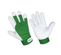 SAFTA Gardening Gloves for Men & Women, Leather palm with Breathable Spandex back, Thorn proof Gardening Glove, Multipurpose Gloves for Mechanics, Ware House, Driving Work (Green, Medium)