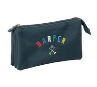 Safta HARPER & NEYER - Triple Pencil Case, Children's Pencil Case, Ideal for School Age Children, Comfortable and Versatile, Quality and Resistance, 22 x 3 x 12 cm, navy, M, Casual