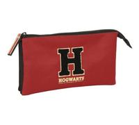 Safta - Harry Potter Hogwarts Triple School Pencil Case, Youth Pencil Case with 3 Separate Compartments with Zip and Inner Central Pocket, Black and Maroon Design with H Logo, Measures 22 x 3 x 12 cm