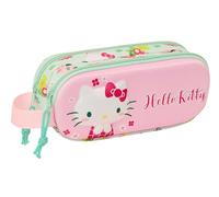 Safta Hello Kitty 3D - Double 3D Pencil Case, Children's Pencil Case, Ideal for School Age Children, Comfortable and Versatile, Quality and Resistance, 21 x 6 x 8 cm, Pink/Green, Pink/green, Estándar,