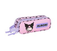 Safta - Hello Kitty and Kuromi Double School Pencil Case, School Cases with Compartments and Zip, Hand Handle and Elastic Rubber to Attach to Notebook or Folder, Measures 21 x 6 x 8 cm