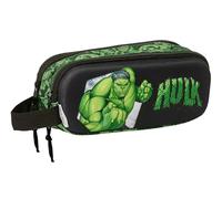 Safta Hulk 3D - Double 3D Pencil Case, Children's Pencil Case, Ideal for School-Age Children, Comfortable and Versatile, Quality and Resistance, 21 x 6 x 8 cm, Black/Green, Black/Green, Estándar,