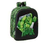 Safta HULK 3D - 3D Nursery Backpack, Adaptable to Cart, Easy Cleaning, Ideal for Children of Different Ages, Comfortable and Versatile, Quality and Resistance, 22 x 10 x 27 cm, Black/Green, Black /,