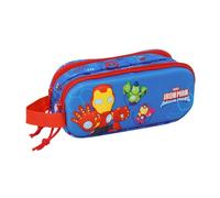 Safta - Iron Man Marvel 3D Double School Pencil Case, Children's School Pencil Case with Two Compartments and Zippers, Side Handle, Measures 21 x 6 x 8 cm, School Pencil Case 2 Compartments
