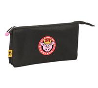Safta Kings League PORCINOS - Triple Pencil Case, Children's Pencil Case, Ideal for School Children, Comfortable and Versatile, Quality and Resistance, 22 x 3 x 12 cm, Black, Black/White, Estándar,