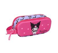 Safta - Kuromi 3D Double School Pencil Case, Children's School Organizer with Two Compartments and Zippers, Side Handle, Pink and Lilac Design with Embossing, Measures 21 x 6 x 8 cm, Pencil Case 2