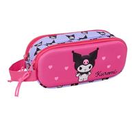 Safta KUROMI - Double 3D Pencil Case, Children's Pencil Case, Ideal for School-Age Children, Comfortable and Versatile, Quality and Resistance, 21 x 6 x 8 cm