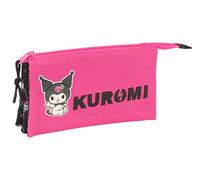 Safta KUROMI - Triple Pencil Case, Children's Pencil Case, Ideal for School Children, Comfortable and Versatile, Quality and Resistance, 22 x 3 x 12 cm, black/fuchsia, M, Casual
