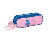 Safta - Lilo Double Stitch School Pencil Case, Children's School Pencil Case with 2 Separate Compartments and Zippers, Side Hand Handle, Measures 21 x 6 x 8 cm, School Pencil Case 2 Compartments