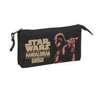 Safta - Mandalorian & Grogu Star Wars Triple School Pencil Case, Youth School Pencil Case with 3 Separate Zipped Compartments and Inner Central Pocket, Measurements