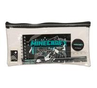 Safta - Minecraft Screen Transparent School Activity Pencil Case, PVC School Organizer with Zip Zip, Includes Ruler 15 cm, 2 Pencils, Sharpener, Measures 22.5 x 10.5 cm, Pencil Case