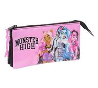 Safta MONSTER HIGH DRAMA - Triple Pencil Case, Children's Pencil Case, Child, Ideal for Children of School Age, Comfortable and Versatile, Quality and Resistance, 22 x 3 x 12 cm, multicoloured, M,