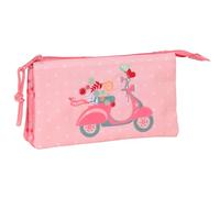 Safta Moos Passion - Triple Pencil Case, Recyclable Fabric, Children's Pencil Case, Ideal for School Age Children, Comfortable and Versatile, Quality and Resistance, 22 x 3 x 12 cm, Multicoloured, M