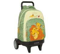 Safta Mufasa - Large Backpack with Wheels, Compact Evolution, Removable, Ideal for Children of Different Ages, Comfortable and Versatile, Quality and Resistance, 33 x 22 x 45 cm, Green/Beige, Green -