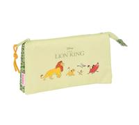 Safta Mufasa - Triple Pencil Case, Children's Pencil Case, Ideal for School-Aged Children, Comfortable and Versatile, Quality and Resistance, 22 x 3 x 12 cm, Green/Beige, Green - Beige, Estándar,