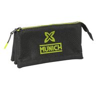 Safta Munich Beat - Triple Pencil Case, Children's Pencil Case, Ideal for School-Aged Children, Comfortable and Versatile, Quality and Resistance, 22 x 3 x 12 cm, Black, Black/White, Estándar, Casual