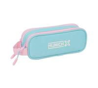 Safta - Munich Sky Double School Pencil Case, Youth Pencil Case with Two Separate Compartments and Zippers, Side Hand Handle, Back to School Organizer, Blue and Pink, Measures 21 x 6 x 8 cm